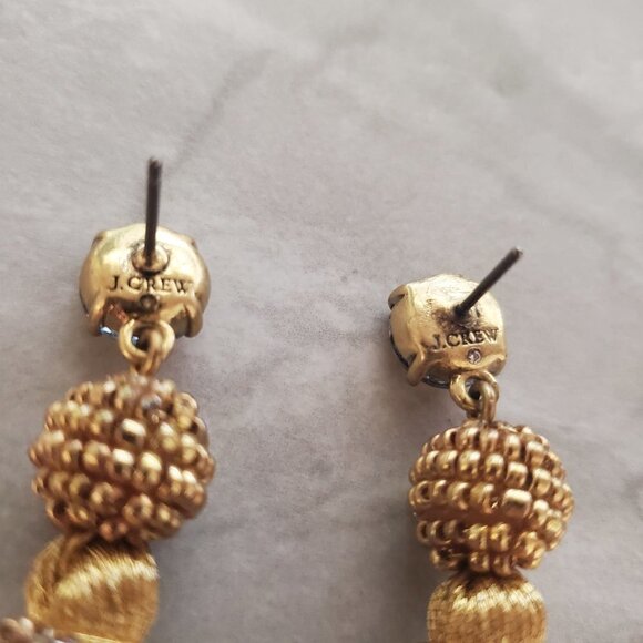 ✨ J.Crew Gold Beaded Rhinestone Crystal Tassel Drop Dangle Earrings ✨ - Picture 8 of 9